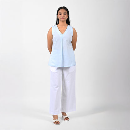 Sky Blue Pleat Tank Top