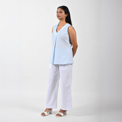 Sky Blue Pleat Tank Top