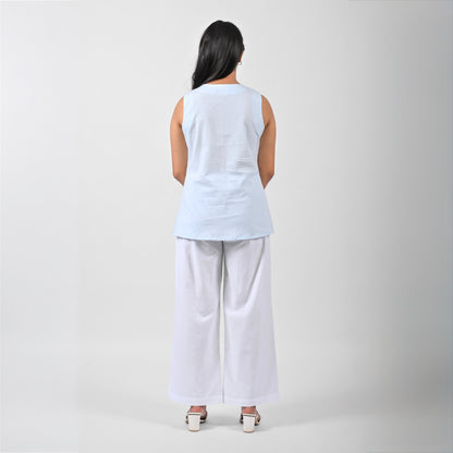 Sky Blue Pleat Tank Top