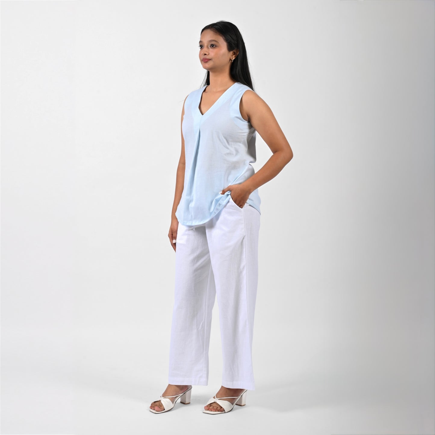 Sky Blue Pleat Tank Top