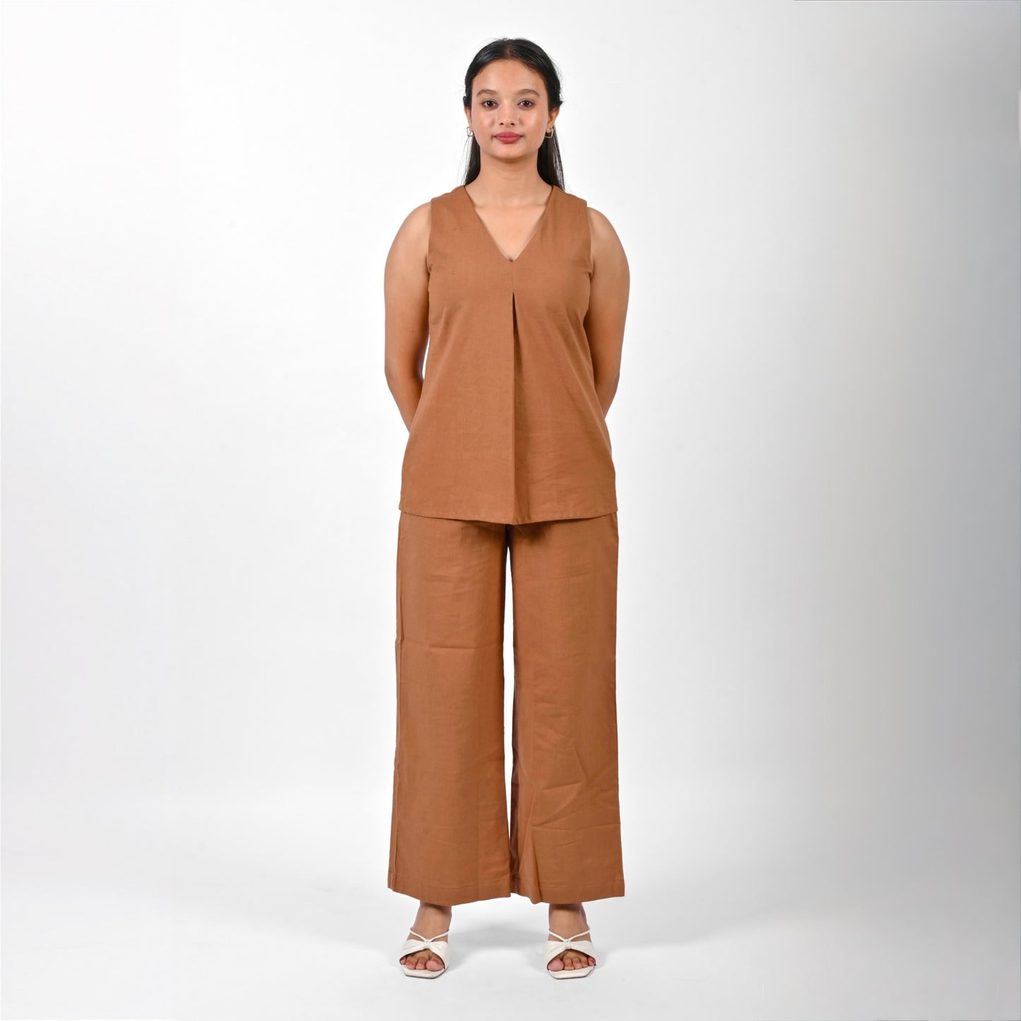 Brown Pleat Tank Top