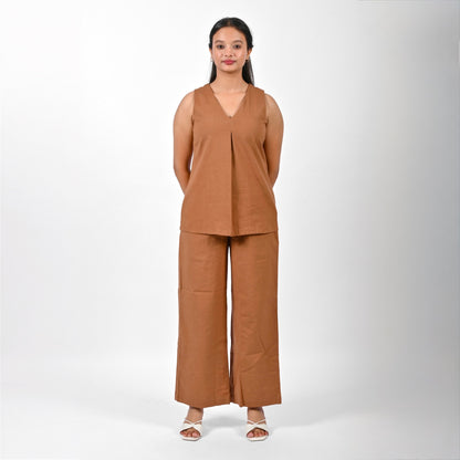 Brown Pleat Tank Top