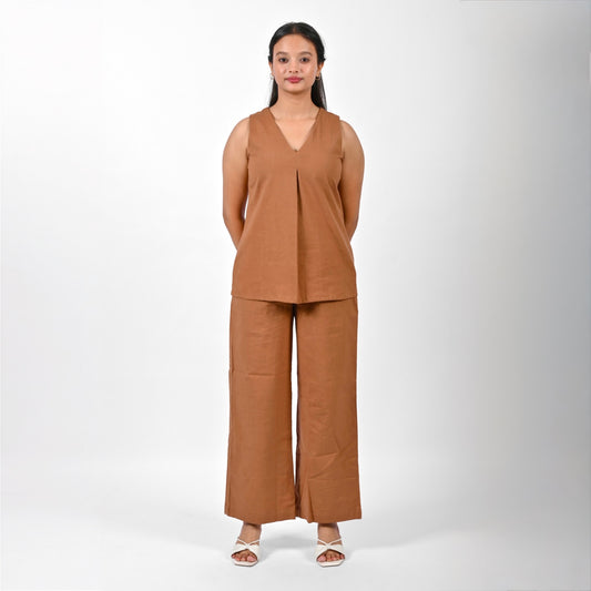 Brown Pleat Tank Top